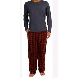 FRYE Men’s 2 PC Gray Long Sleeve Crew + Plaid Microfleece Pant Sleep Set NIB Med
